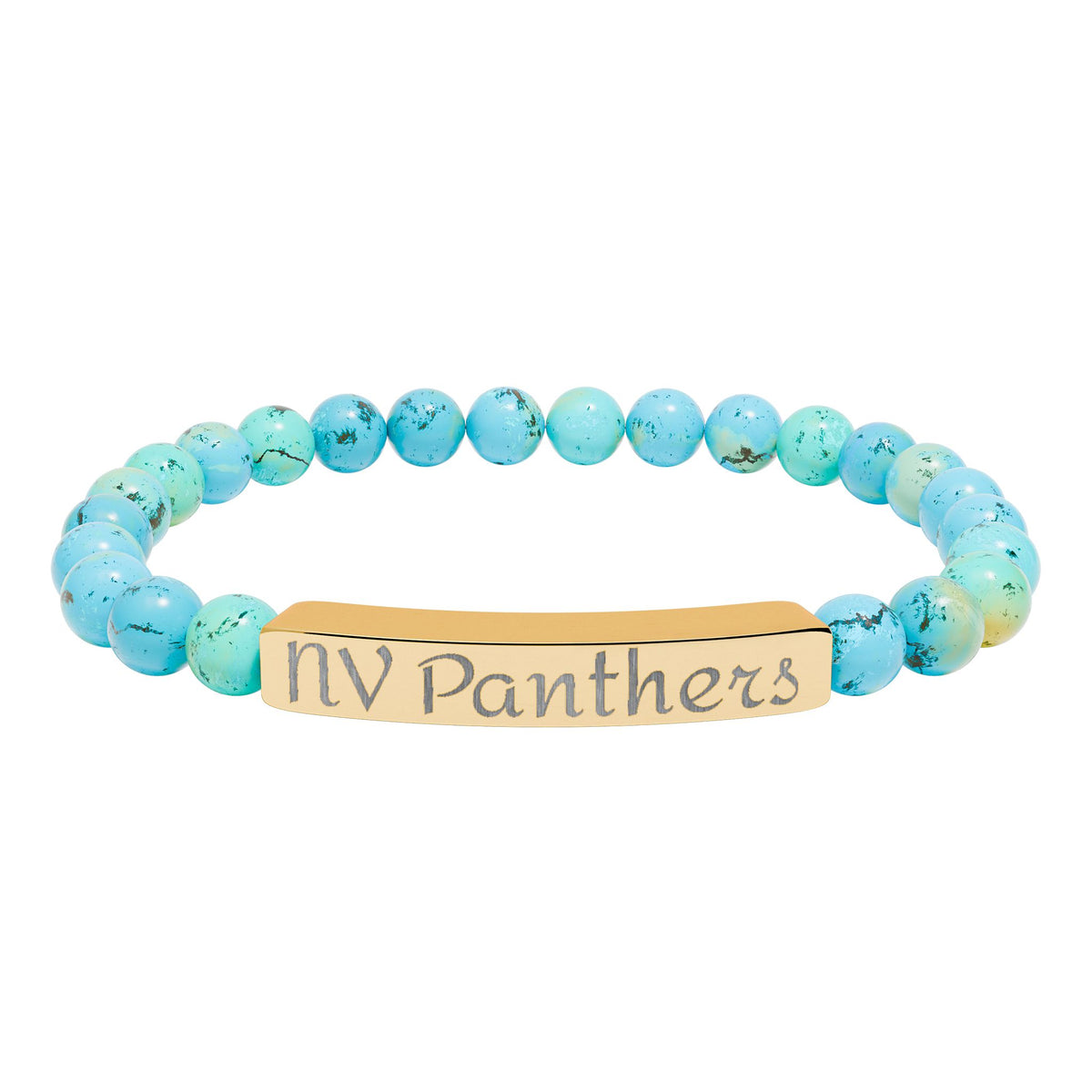 Engraved Natural Stone Bead Bracelet — Personalized Bar Stretch Bracelet