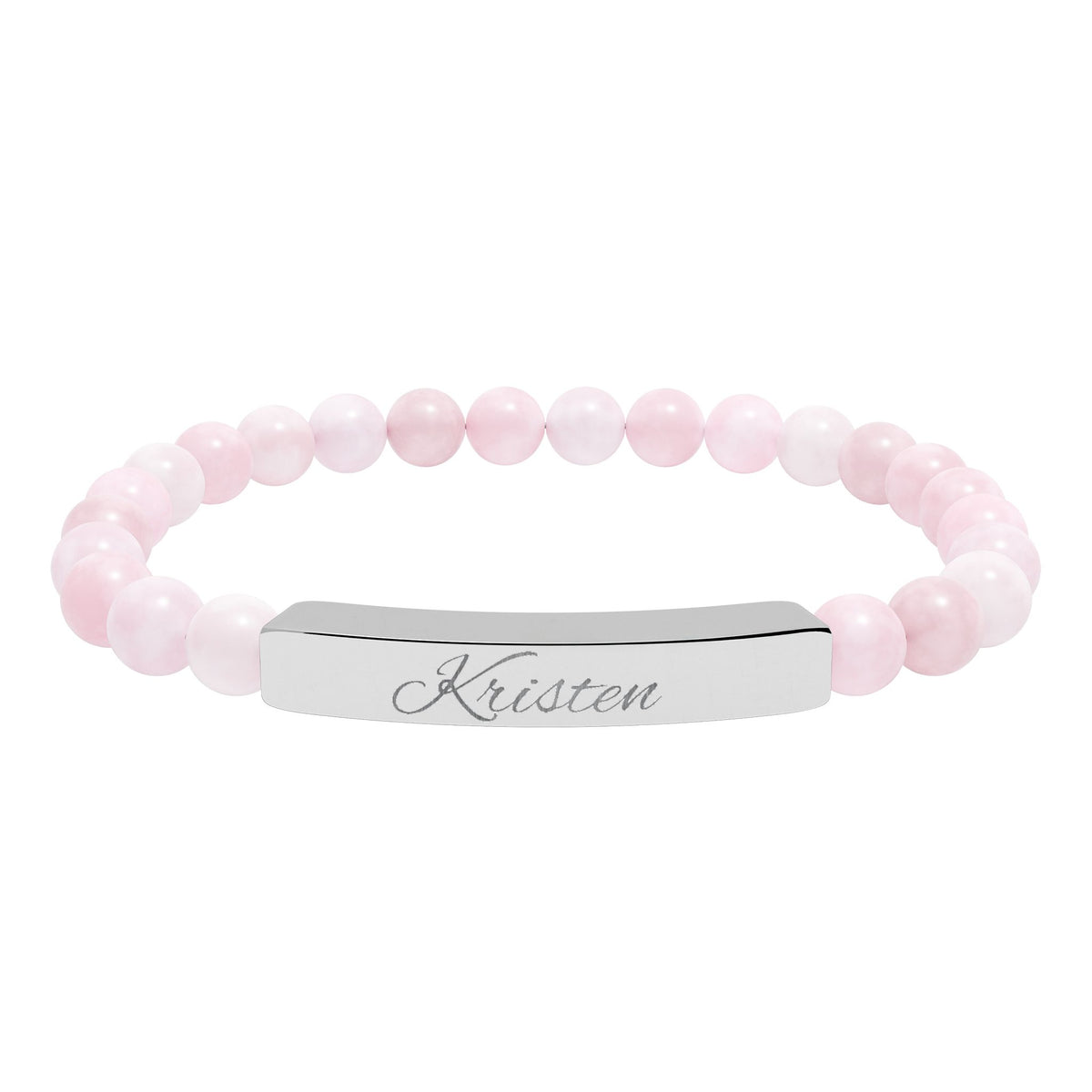 Engravable Natural Stone Bead Bar Bracelet — Personalized Stretch Bracelet