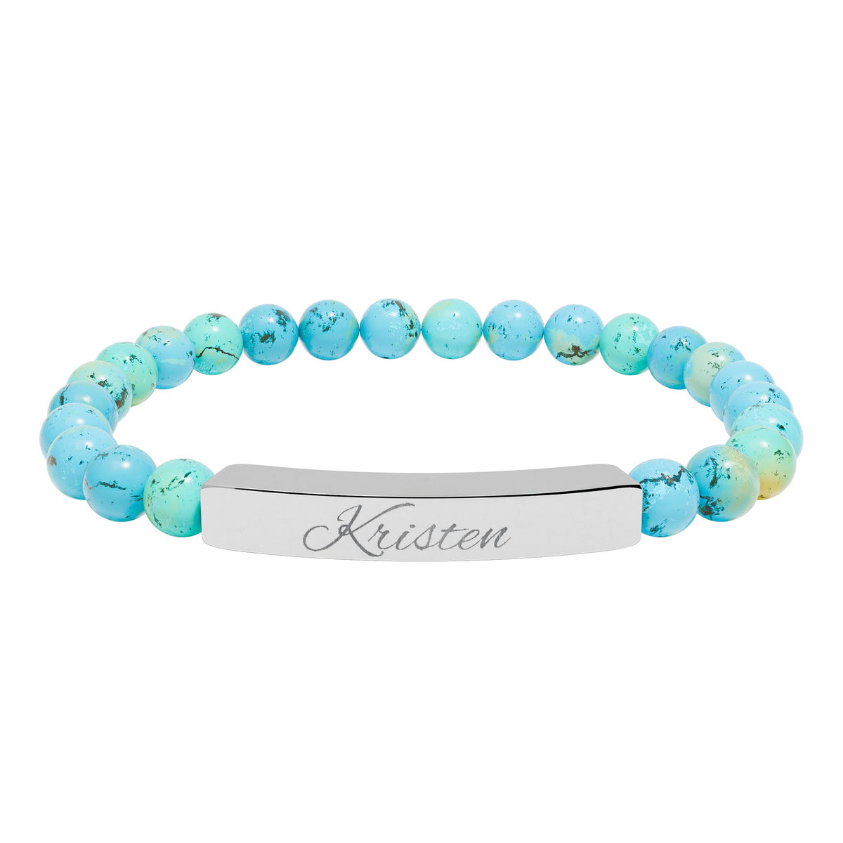 Engravable Natural Stone Bead Bar Bracelet — Personalized Stretch Bracelet