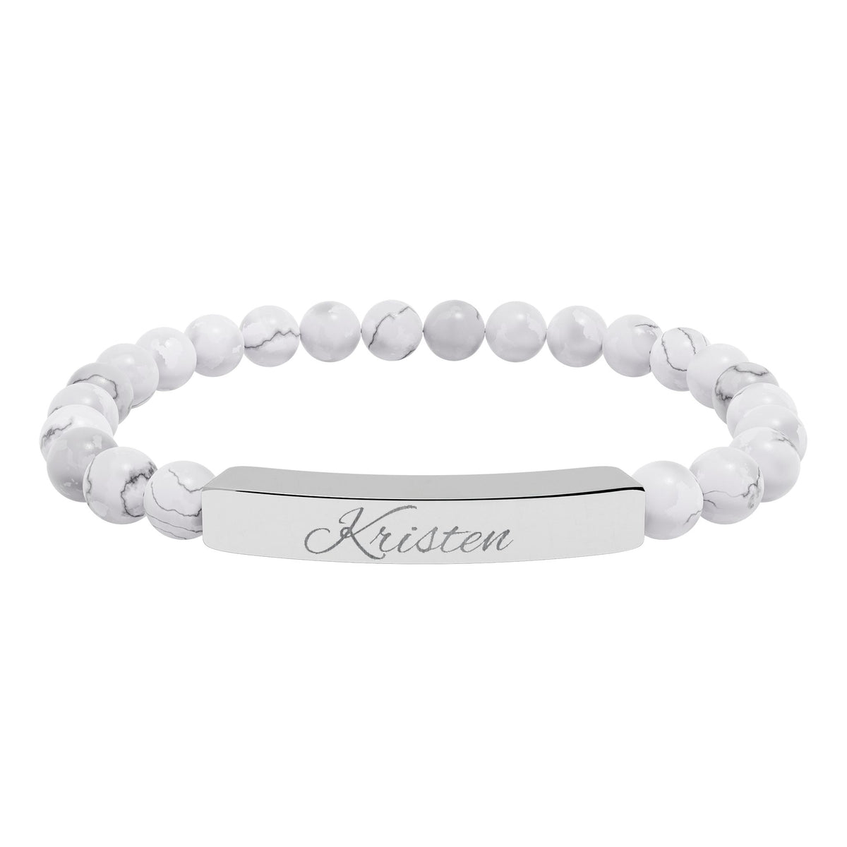 Engravable Natural Stone Bead Bar Bracelet — Personalized Stretch Bracelet