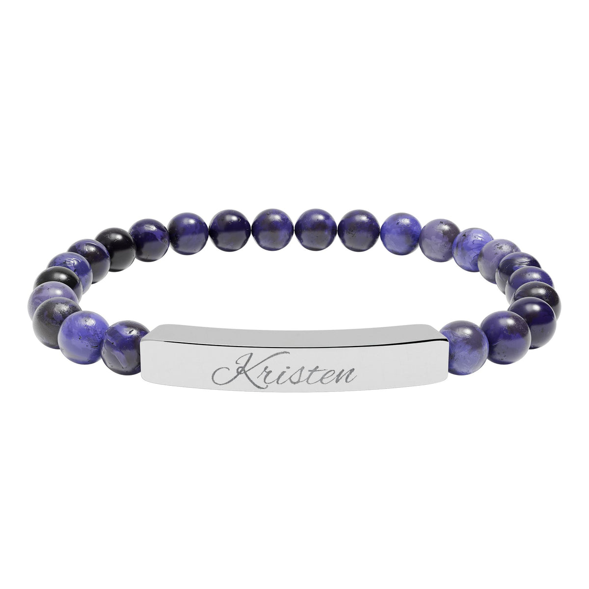 Engravable Natural Stone Bead Bar Bracelet — Personalized Stretch Bracelet