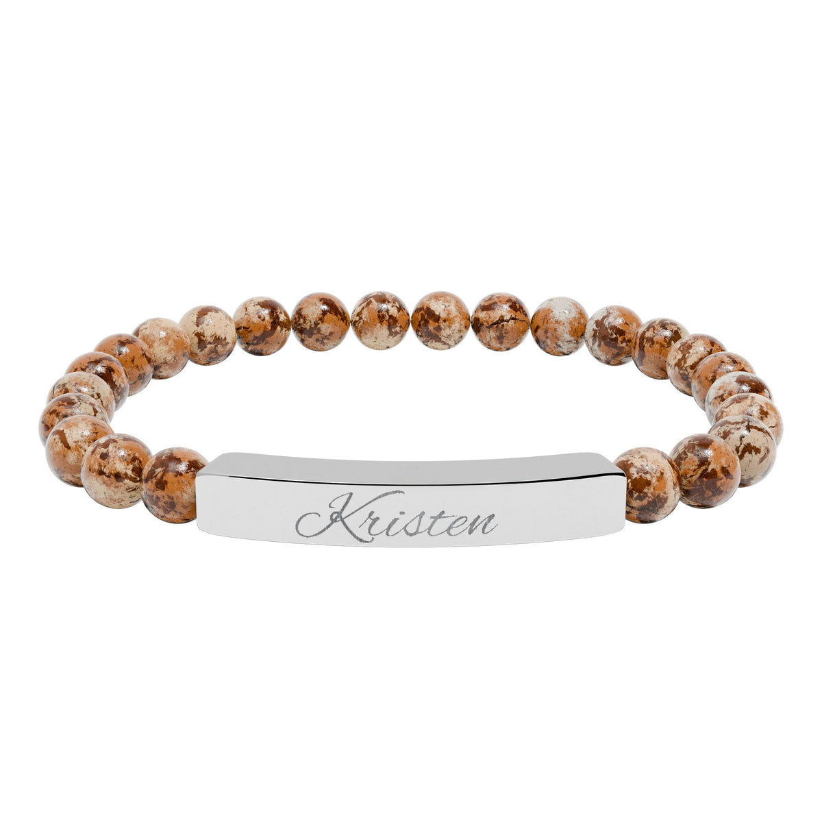 Engravable Natural Stone Bead Bar Bracelet — Personalized Stretch Bracelet